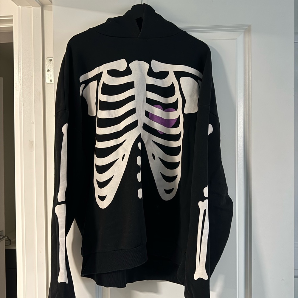 Black Skeleton Print Men's Hoodie